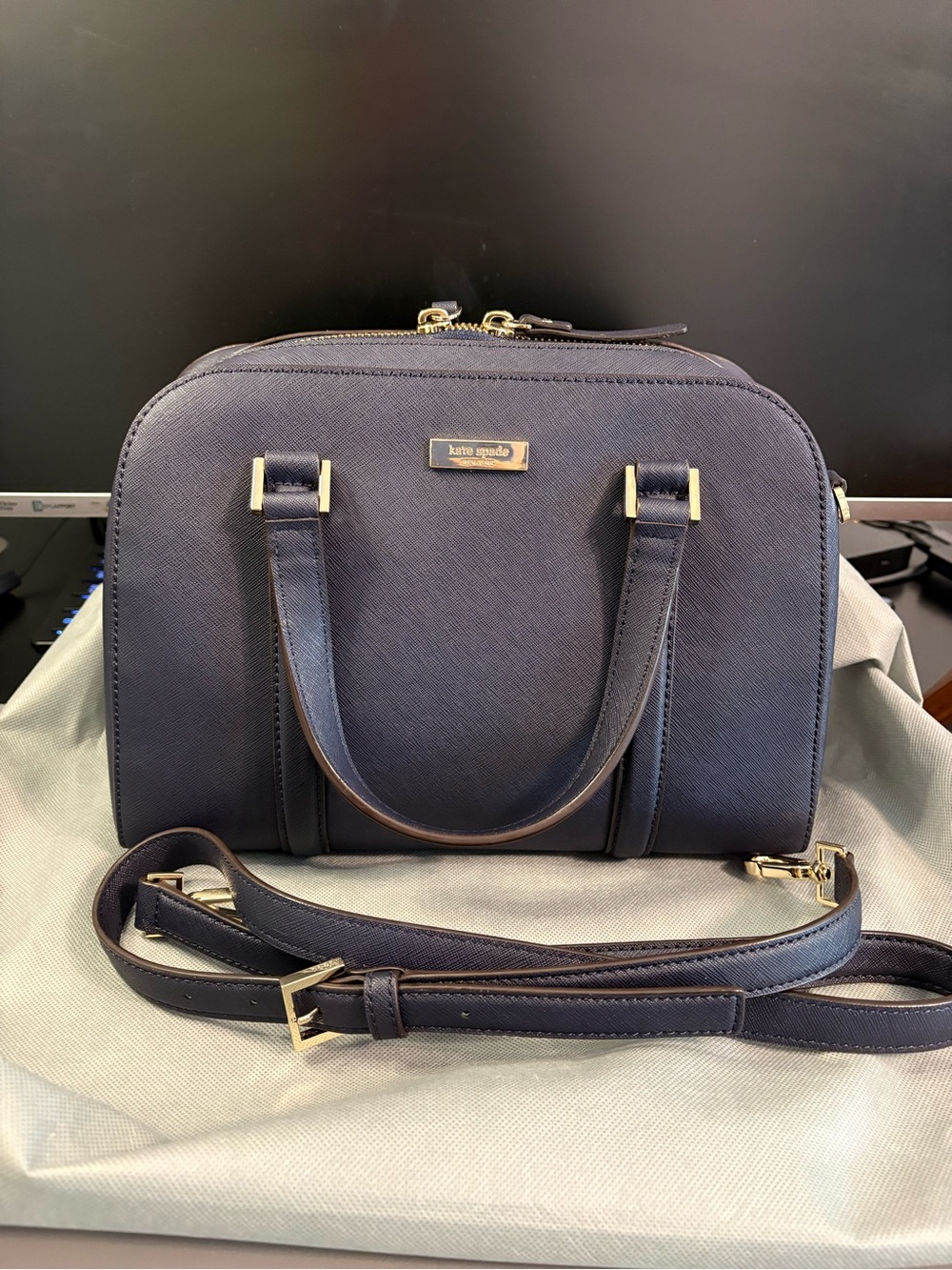 kate spade Navy Saffiano Satchel with Adjustable Detachable Crossbody Strap